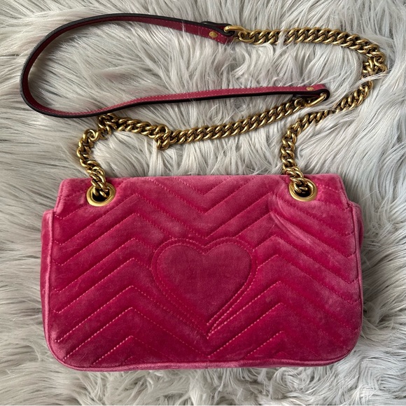 GUCCI Velvet Matelasse Small GG Marmont Shoulder Bag Crossbody Pink - Picture 4 of 17